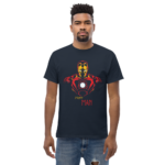 iron man superhero illustration on unisex classic tee – bold red & gold armor with glowing arc reactor