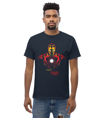 iron man superhero illustration on unisex classic tee – bold red & gold armor with glowing arc reactor