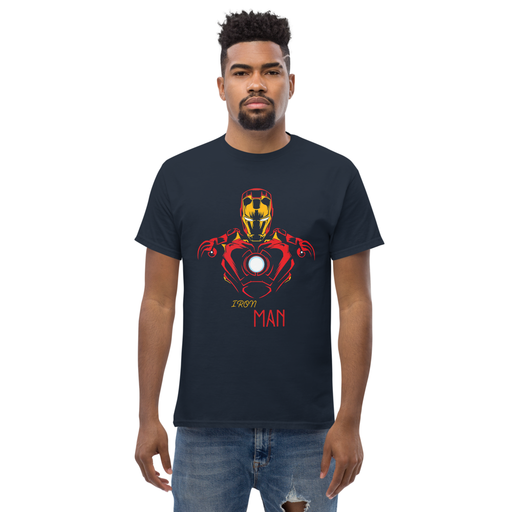iron man superhero illustration on unisex classic tee – bold red & gold armor with glowing arc reactor