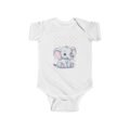 A white Cute Baby Elephant Infant Bodysuit featuring a hand-drawn baby elephant illustration in soft pastel tones.