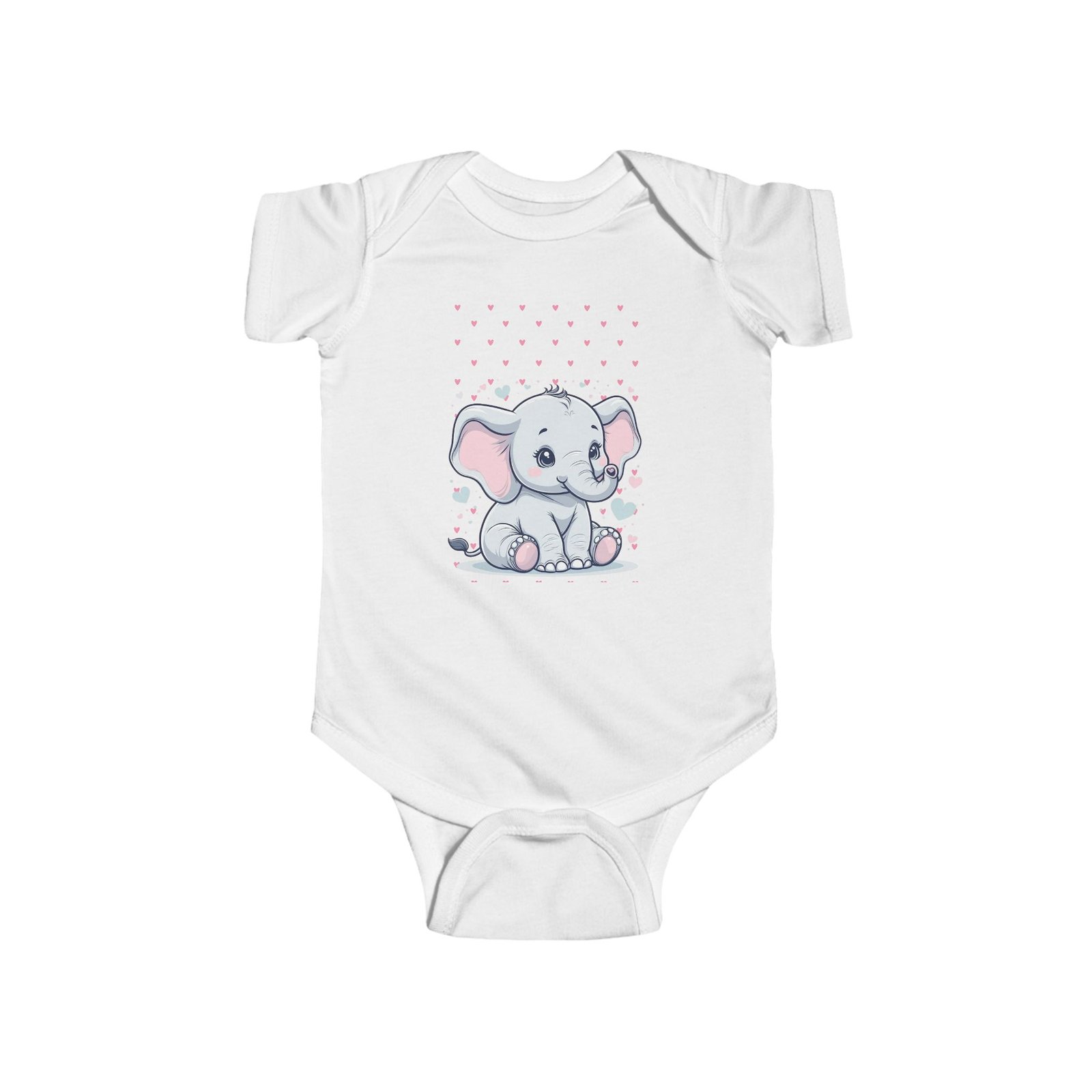 10110778221575712070_2048.jpeg A white Cute Baby Elephant Infant Bodysuit featuring a hand-drawn baby elephant illustration in soft pastel tones.