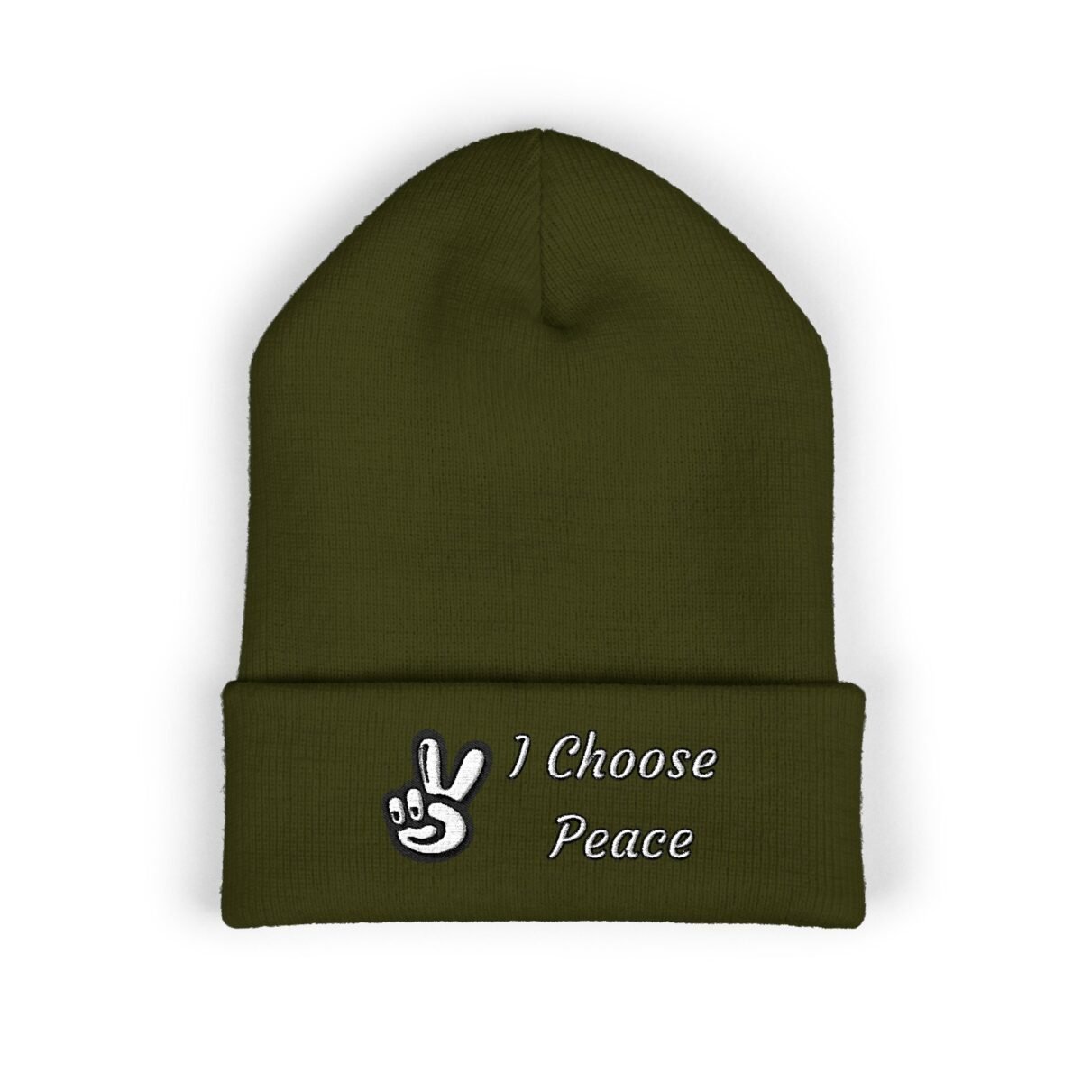 Embroidered Peace Logo Cuffed Beanie | Classic Knit Unisex Winter Hat - Image 6