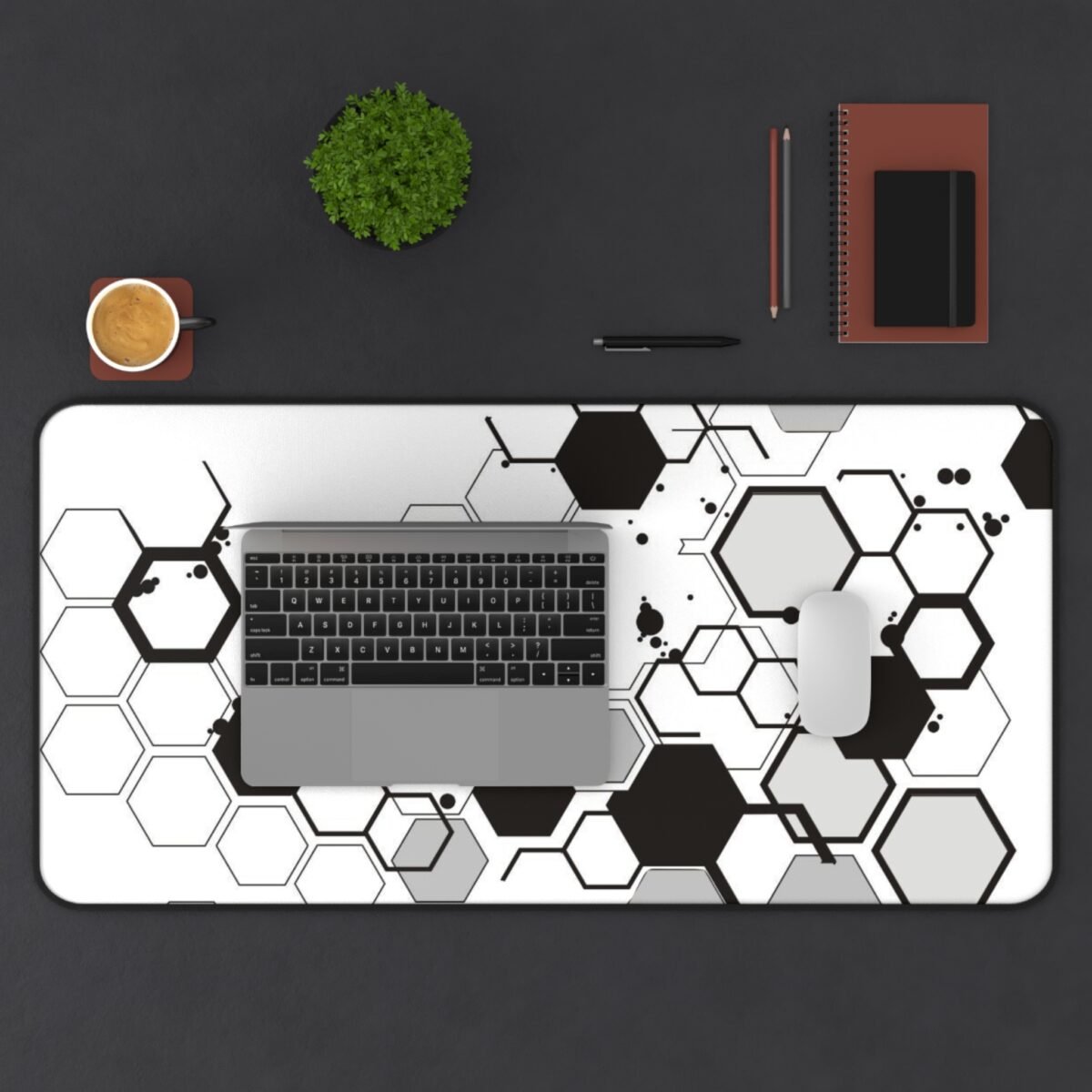 Hex Grid Desk Mat | Monochrome Geometric Gaming Mousepad & Desk Protector - Image 13