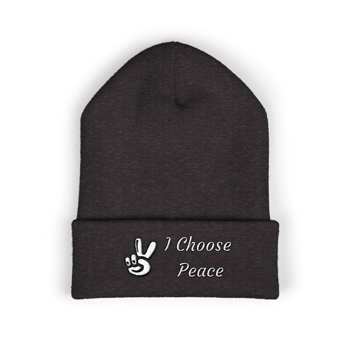 Embroidered Peace Logo Cuffed Beanie | Classic Knit Unisex Winter Hat - Image 36