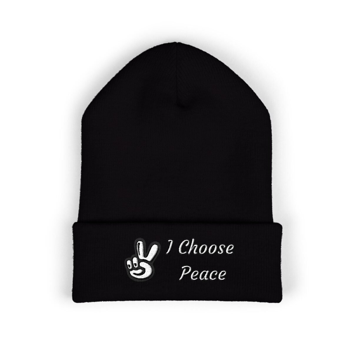 Embroidered Peace Logo Cuffed Beanie | Classic Knit Unisex Winter Hat - Image 26