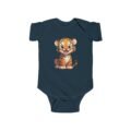 A navy-blue Cute Baby Tiger Bodysuit featuring a high-quality cartoon tiger print on the center