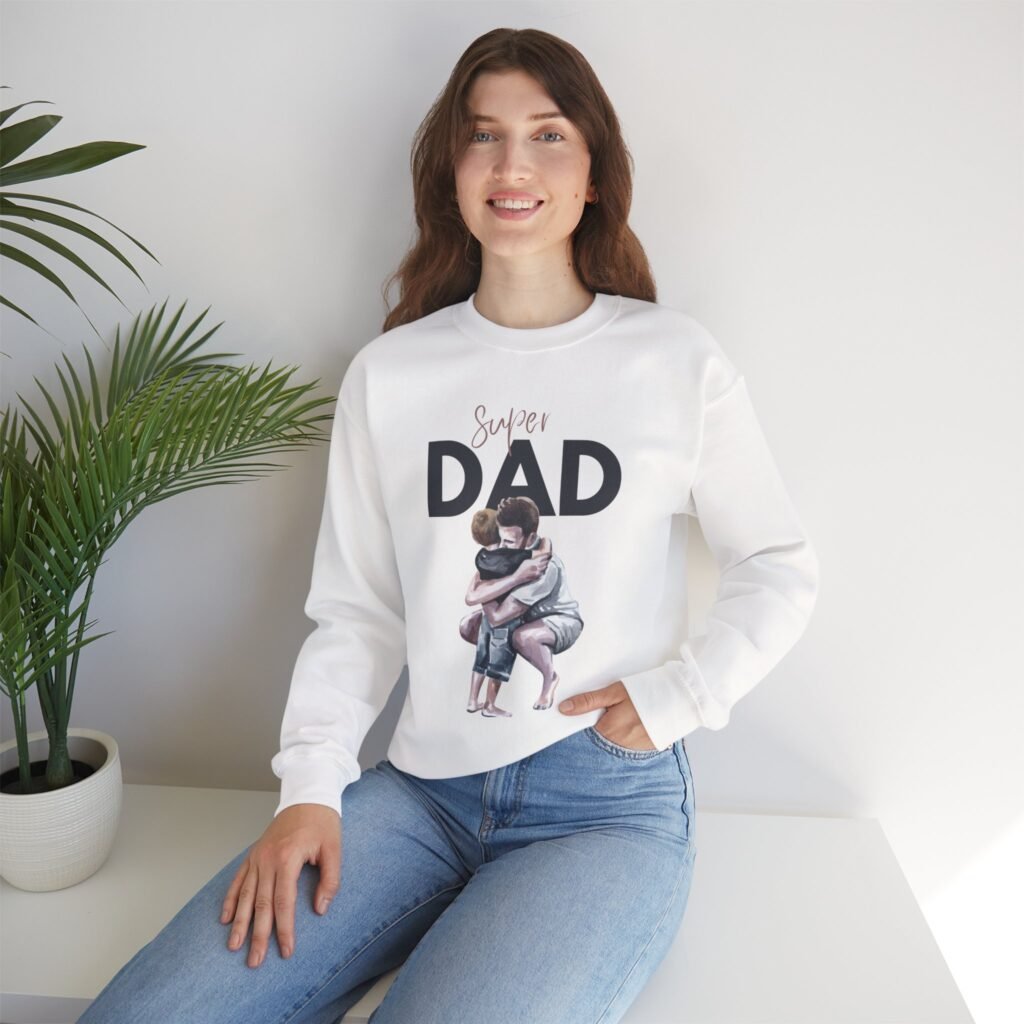 super dad crewneck sweatshirt — "daddy’s girl" back print, father & child hug gift