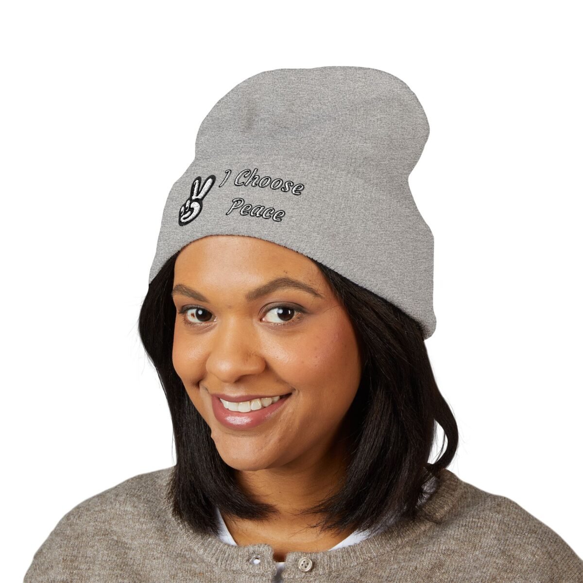 Embroidered Peace Logo Cuffed Beanie | Classic Knit Unisex Winter Hat - Image 32