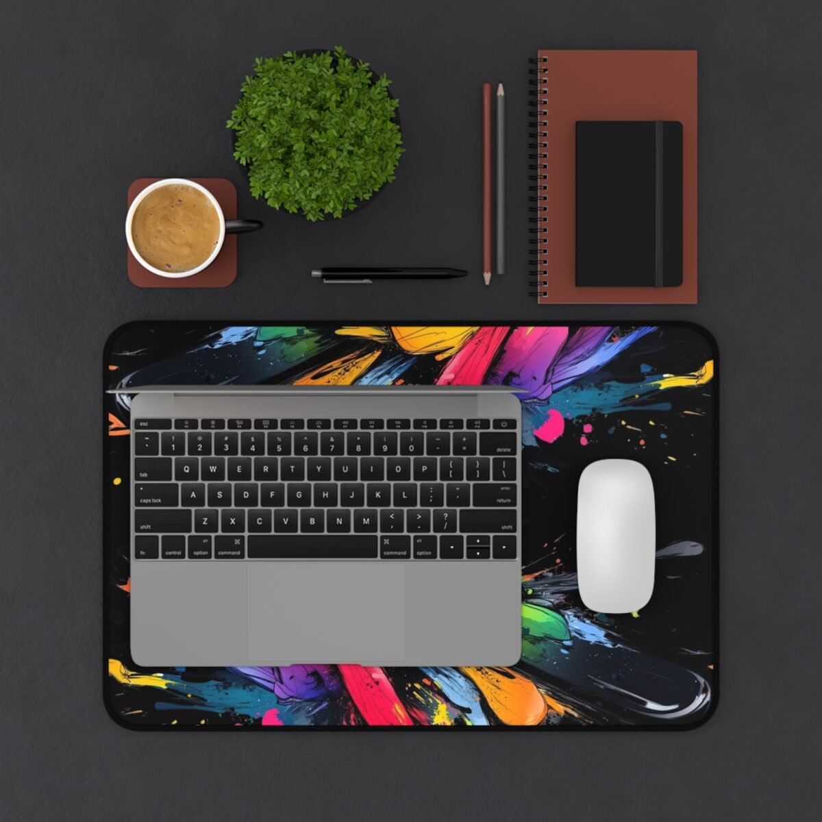 Abstract Rainbow Splash Desk Mat — Colorful Paint Splatter Mouse Pad - Image 3