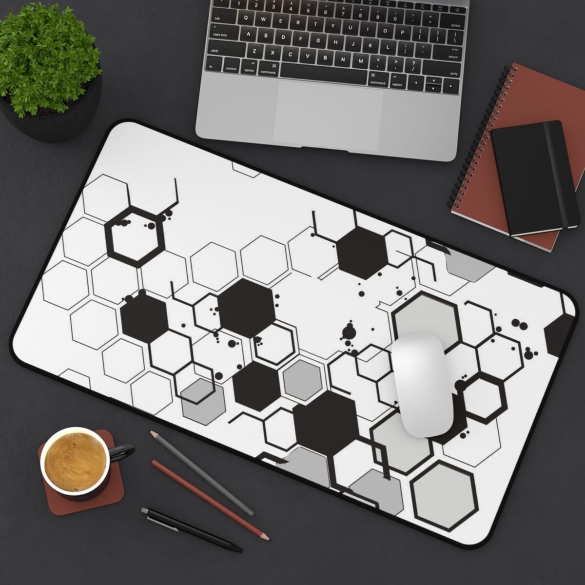 Hex Grid Desk Mat | Monochrome Geometric Gaming Mousepad & Desk Protector - Image 9