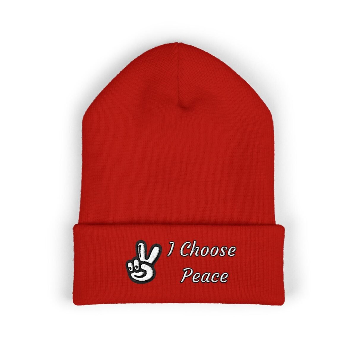 Embroidered Peace Logo Cuffed Beanie | Classic Knit Unisex Winter Hat - Image 2