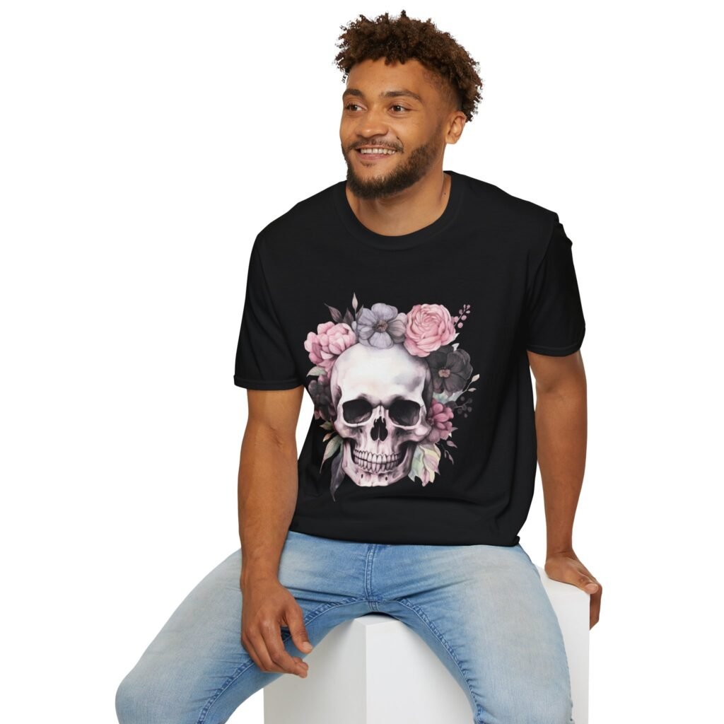aesthetic floral skull t shirt — soft rose & gothic graphic tee for men and women