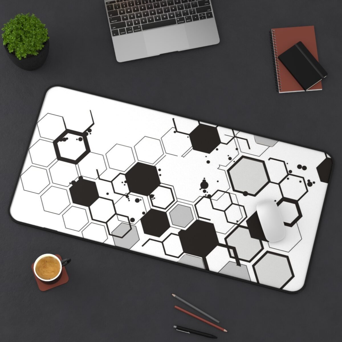 Hex Grid Desk Mat | Monochrome Geometric Gaming Mousepad & Desk Protector - Image 14