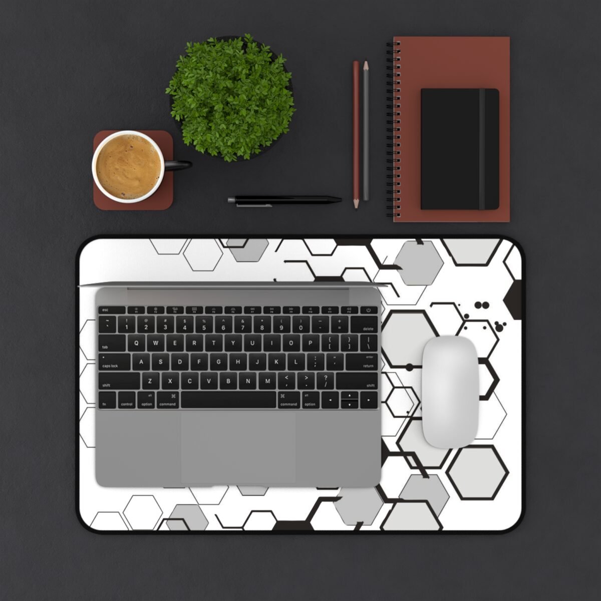 Hex Grid Desk Mat | Monochrome Geometric Gaming Mousepad & Desk Protector - Image 4