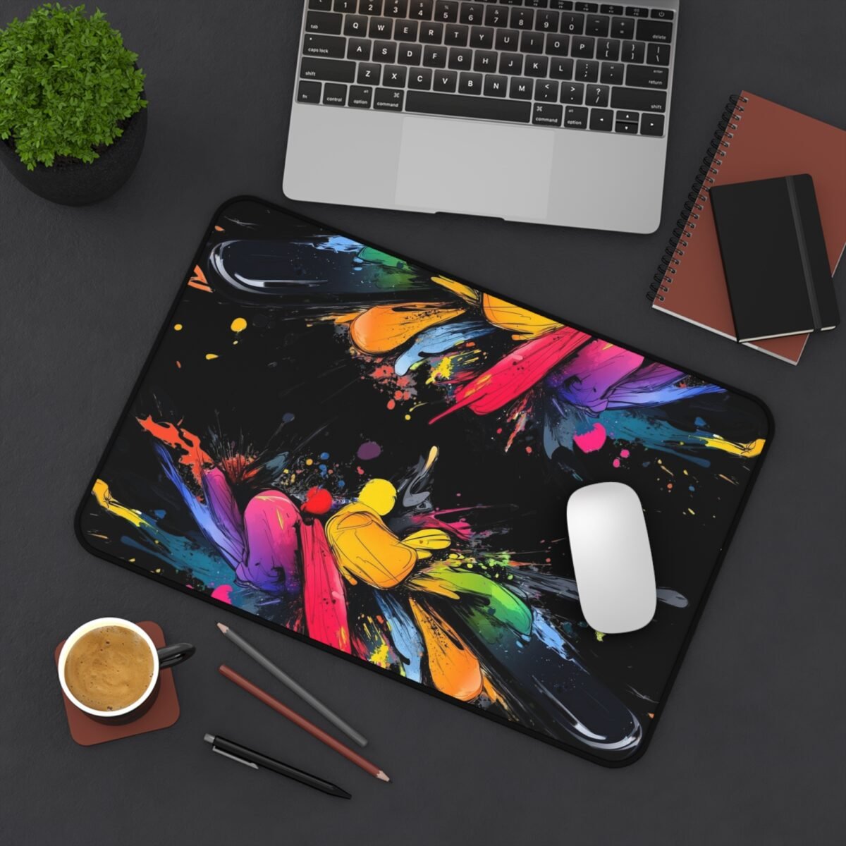 Abstract Rainbow Splash Desk Mat — Colorful Paint Splatter Mouse Pad - Image 4